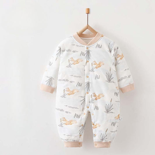 100% Cotton Long Sleeve Quilted Romper - Squirrel