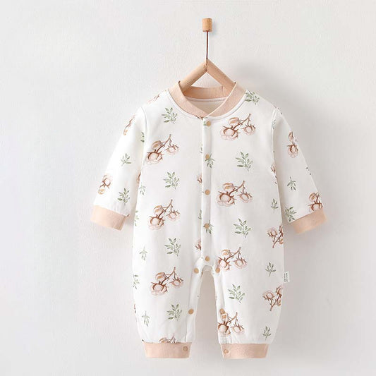 100% Cotton Long Sleeve Quilted Romper - Cotton Flowers