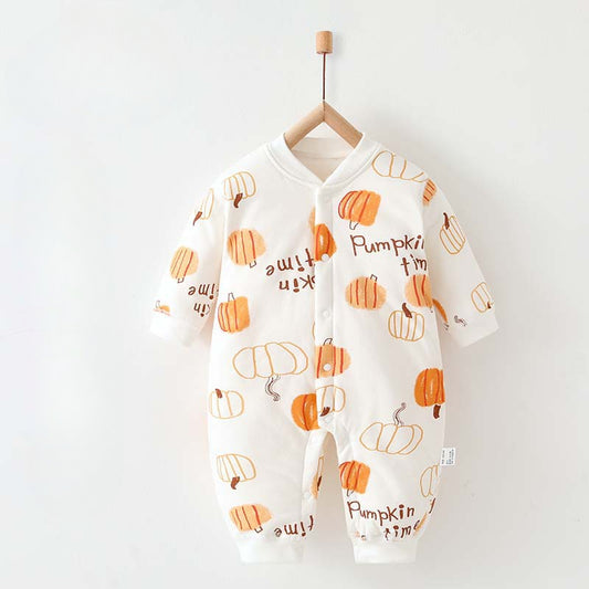 🎃 100% Cotton Long Sleeve Quilted Romper - Pumpkin