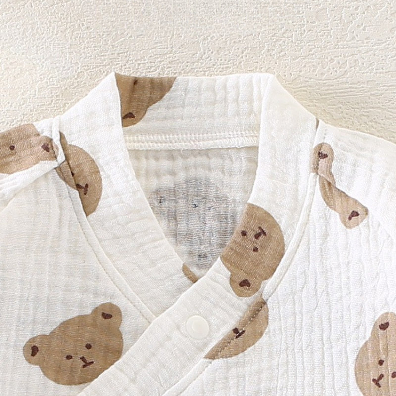 100% Cotton Muslin Long Sleeve Romper - Brown Bear