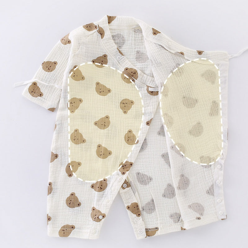 100% Cotton Muslin Long Sleeve Romper - Brown Bear