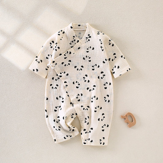 100% Cotton Muslin Long Sleeve Romper - Panda