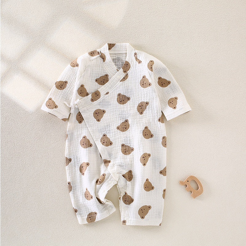 100% Cotton Muslin Long Sleeve Romper - Brown Bear