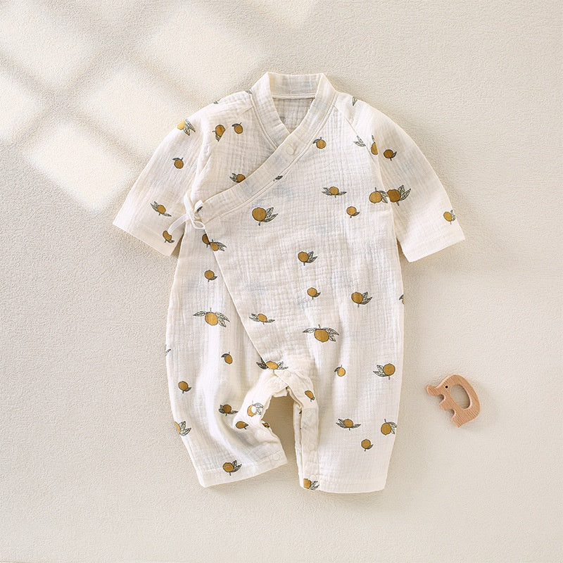 100% Cotton Muslin Long Sleeve Romper - Brown Bear