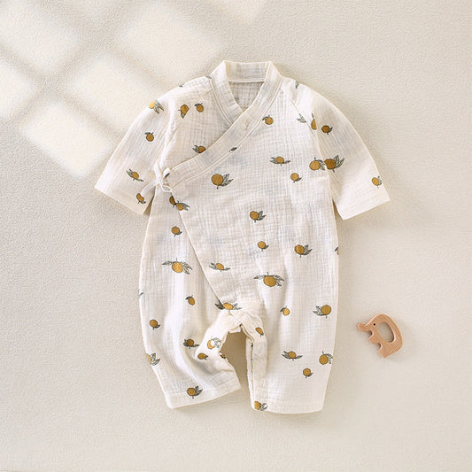 100% Cotton Muslin Long Sleeve Romper - Lemon