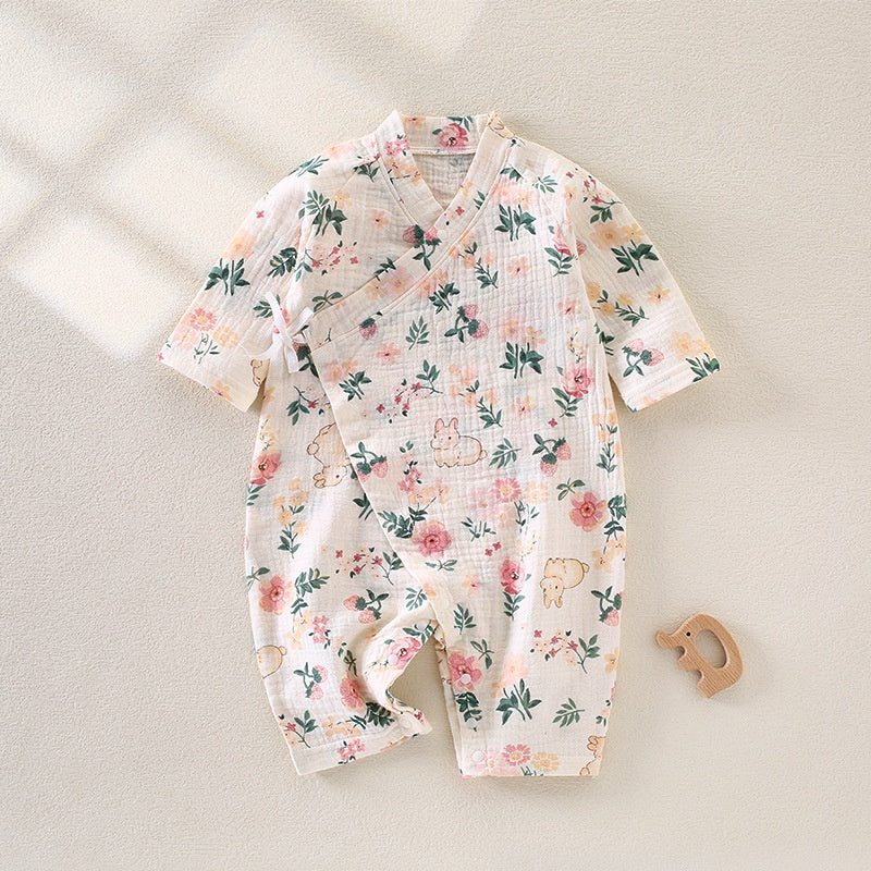 100% Cotton Muslin Long Sleeve Romper - Brown Bear