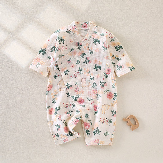 100% Cotton Muslin Long Sleeve Romper - Flowers