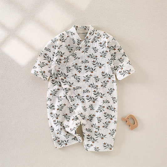 100% Cotton Muslin Long Sleeve Romper - Spring Leave