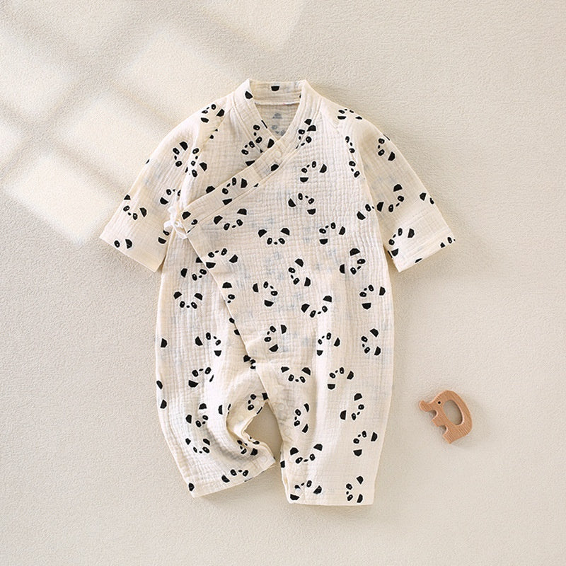 100% Cotton Muslin Long Sleeve Romper - Brown Bear